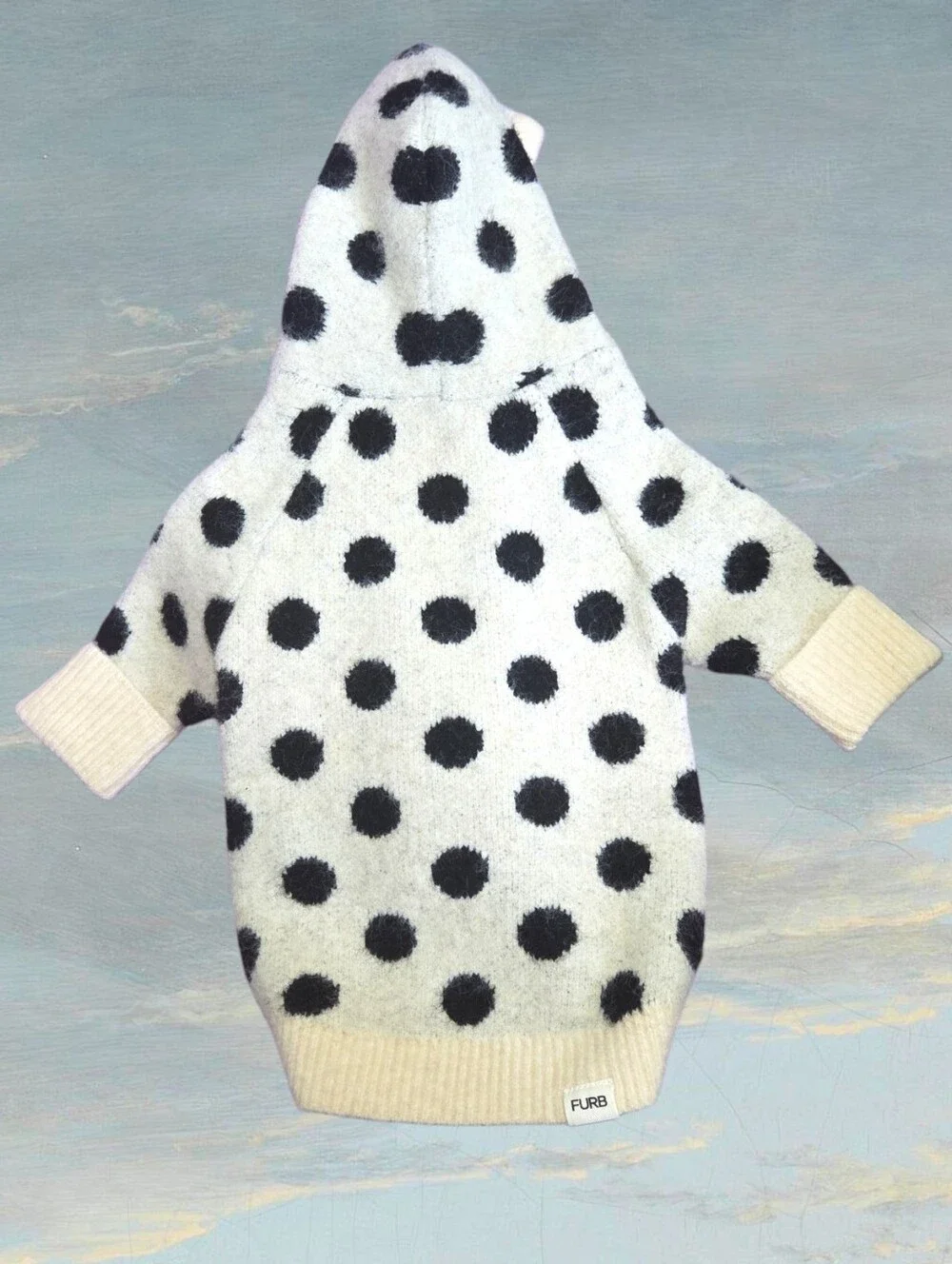 FURB Venice Ivory + Black Polka Dot Dog Hoodie Size Small NWT Luxury Cute Fall